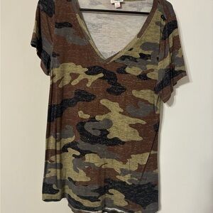 LuLaRoe Camo V-Neck Tee in Brown, Green, Black